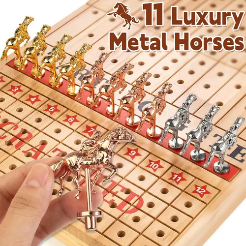 Miniatura 5 de Bravmate Juego de mesa grande de carreras de caballos de 21 pulgadas, juego de carreras de caballos plegable de madera maciza con 11 caballos