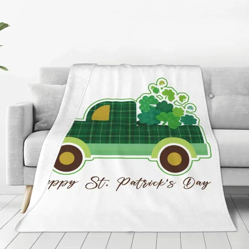 Manta del día de San Patricio, manta decorativa de tréboles verdes irlandeses para primavera, 40 x 50 pulgadas, manta de franela suave para viajes,