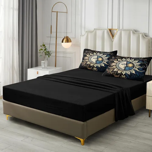 Miniatura 6 de Juego de edredón de sol y luna negro, juego de ropa de cama boho, ropa de cama de galaxia celestial y espacio estrellado, edredón mandala exótico