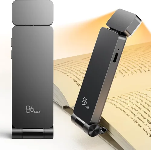 86lux Luz para Libros, Luces de Lectura Recargables para Libros en la Cama, Lámpara LED Ultraligera con Clip tipo Marcapáginas con 3 Colores Ámbar y