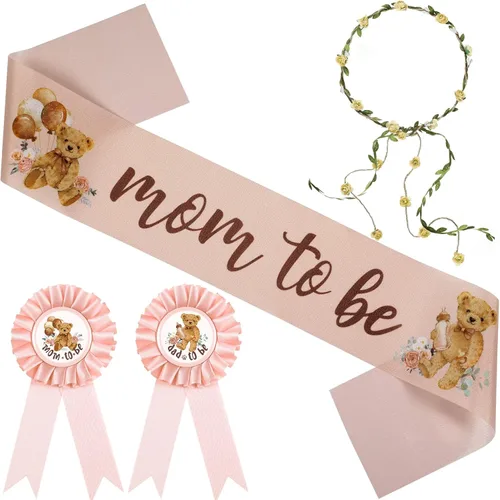 Miniatura 9 de Tiamon Banda temática de oso para baby shower, baby shower, diadema con corona de flores para revelaciones de género, fiesta de baby shower, Azul