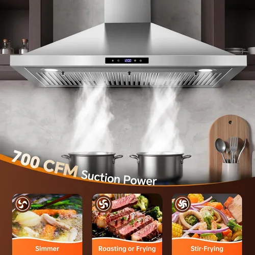 Miniatura 2 de Campana Extractora Tieasy de 36 Pulgadas para Montaje en Pared, Campana de Cocina con Conducto Convertible Sin Conductos, Control Táctil, Filtros