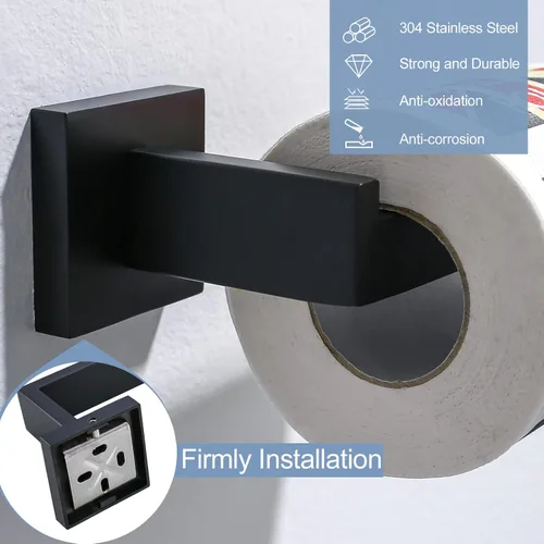 Miniatura 5 de TQKAG Soporte de papel higiénico negro mate SUS304 de acero inoxidable, moderno soporte de rollo de papel higiénico cuadrado para montaje en pared