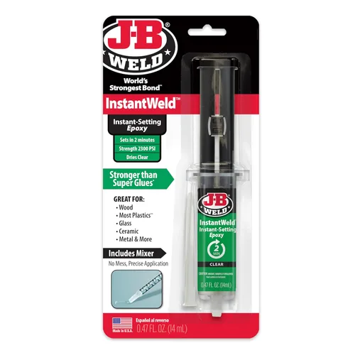 J-B Weld InstantWeld - Transparente, Adhesivo Epoxi de Fraguado en 2 Minutos, Mezclador Estático para Aplicación Sin Desorden - 14ml