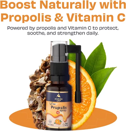 Miniatura 3 de Spray de propóleo de abeja + vitamina C, sin alcohol, sabor a naranja natural, extracto de propóleo de abeja 100% puro, apoyo antioxidante