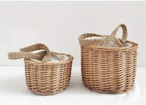 Miniatura 8 de Cestas de flores para niñas, 2 paquetes de cestas de flores tejidas rústicas portátiles para niños, cestas de mimbre hechas a mano de 5.1 pulgadas
