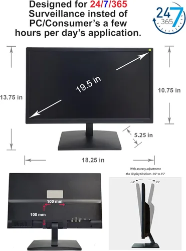 Miniatura 8 de 101AV 19.5" 5MP/2560x1920 Super-HD TVI, AHD, CVI y CVBS Monitor de seguridad profesional, 1 HDMI, 2 entradas BNC y 1 salida, funciona con cámaras