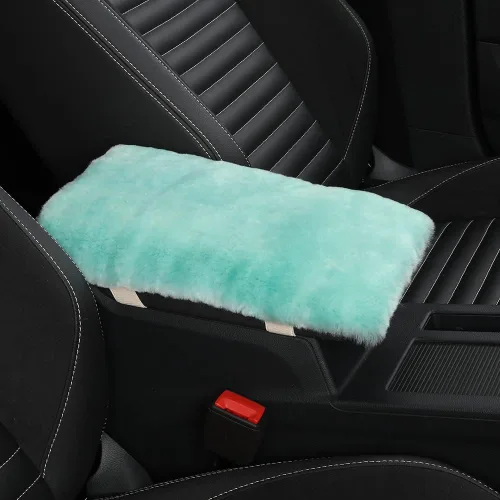 Miniatura 13 de IRIWOOL - Funda de reposabrazos de piel de oveja, cubierta de reposabrazos de auto, cojín suave de consola para coche, cubierta de consola central