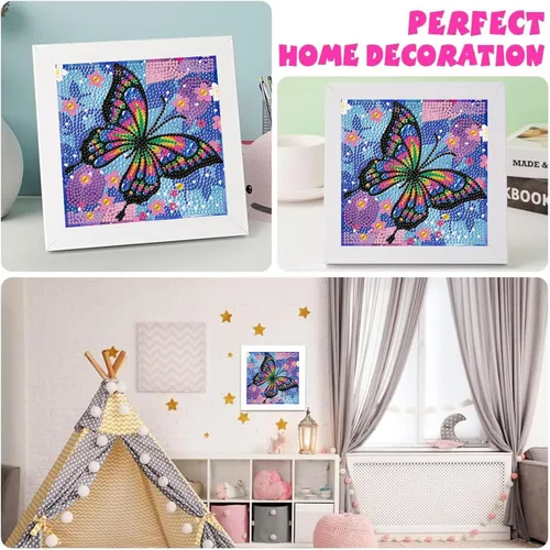Miniatura 5 de xackcme Kits de pintura de diamantes de mariposa para niños con marco, arte de diamantes de mariposas para niños de 4 a 8 a 12 años, kit de pintura