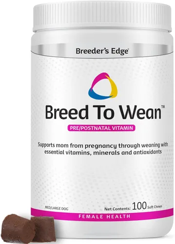 Breeder's Edge Breed to Wean, Multivitamínico prenatal y posnatal para perros y gatos, apoya a las madres embarazadas y lactantes, suplemento