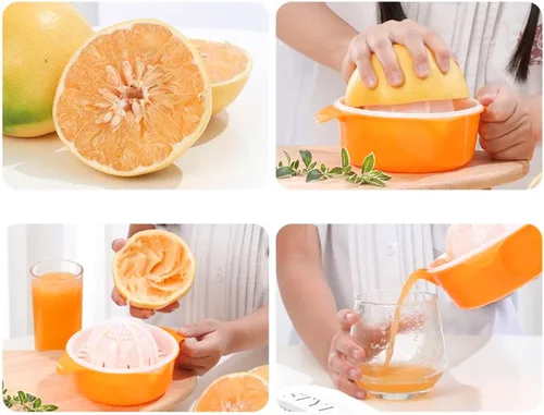Miniatura 4 de Exprimidor de naranja cítrica, exprimidor manual de limón, prensa de lima, escariador de rotación de tapa antideslizante con colador y recipiente..