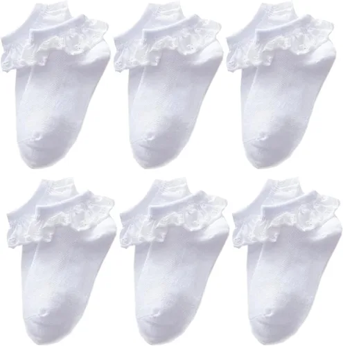 Miniatura 2 de Twtility - Calcetines de encaje con volantes y ojales para bebé y niña, de algodón, con volantes
