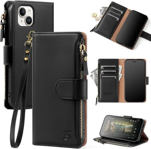 Shieldtop Compatible con Funda Tipo Cartera para iPhone 14 con Tarjetero, para Hombre y Mujer, Cubierta Flip de PU con Bloqueo RFID, Correa de