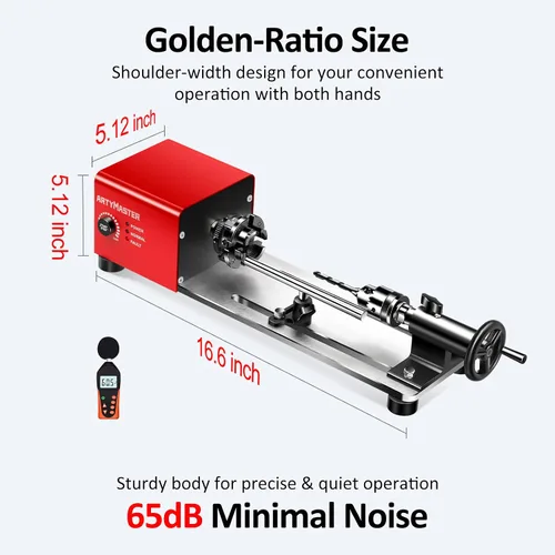 Miniatura 6 de Mini torno WM101A-Plus, mini torno de madera, torno eléctrico de 24 V CC 96 W, pequeño torno de sobremesa con kits de herramientas de torno