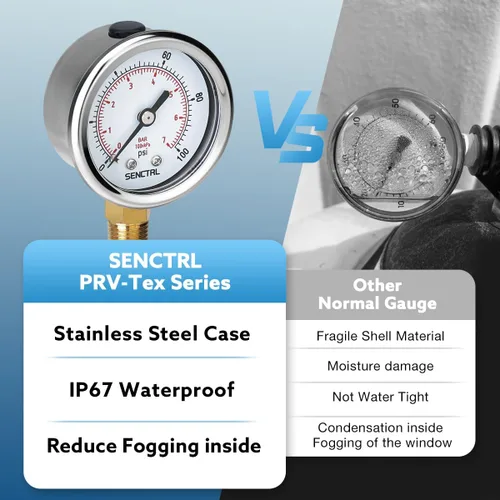 Miniatura 3 de SENCTRL - Medidor de presión de vacío de 30inHg, esfera de 2", NPT de 1/8, montaje inferior, estuche de acero inoxidable, resistente al agua