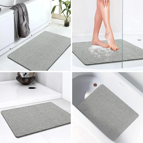 Miniatura 7 de LuxStep - Tapete de ducha, de 24 x 36 pulgadas, tapete de baño antideslizante con drenaje, tapete de baño de cloruro de polivinilo, de secado Gris