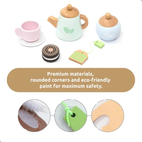 Miniatura 2 de UMU® Juego de Té de Madera para Niños – Juguete de Fiesta de Té de Juego Simulado con Tazas Coloridas, Bolsitas de Té, Rodajas de Limón y Más
