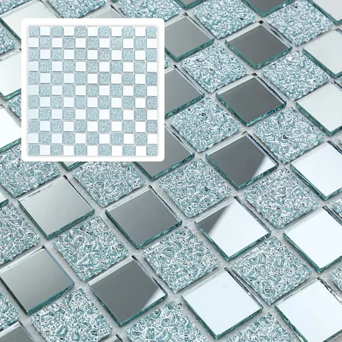 6 Hojas Despegar y Pegar Espejo Cuadrado Plano de Mosaico de Plata para Salpicaduras de Cocina y Pared de Baño Espejo plano cuadrado plateado