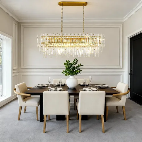 Miniatura 4 de L37.4 '' Candelabros de cristal modernos para comedor 11 luces de lujo rectangular de lujo dorado ovalado cristal colgante lámpara de techo