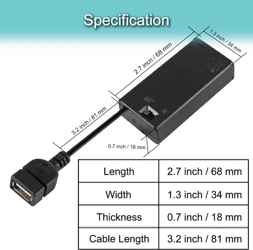 Miniatura 2 de 5 piezas Soporte de caja de batería de 2 AA con enchufe USB hembra 2 AA Caja de batería de alimentación con interruptor de encendido/apagado