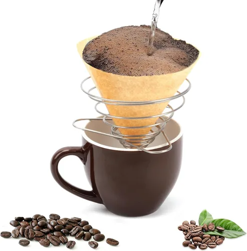 Miniatura 7 de SUEIANNMN - Soporte plegable para filtro de gotero de café, 1-2 tazas, filtro plegable de acero inoxidable reutilizable para cono de café, portátil
