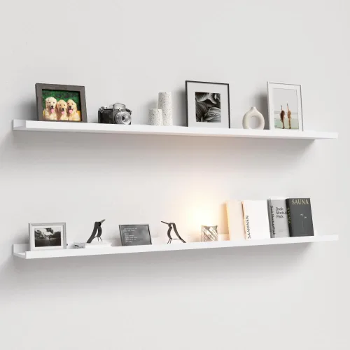 Miniatura 28 de Boswillon Juego de 2 estantes flotantes montados en la pared, modernos estantes de pared negros para almacenamiento con labio, estante de repisa