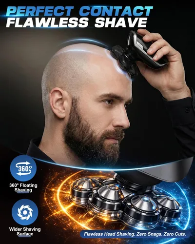 Miniatura 3 de Afeitadoras de cabeza para hombres Blad, cuchillas flotantes 7D, afeitadora eléctrica de cabeza IPX7, resistente al agua en seco y húmedo