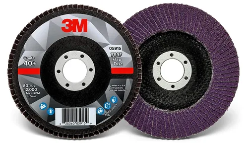 Miniatura 29 de 3M Disco de Solapa 769F, Tipo 27, 80+, 4-1/2 in x 7/8 in, Abrasivo de Alto Rendimiento, Disco de Rectificado y Acabado de Grano Cerámico