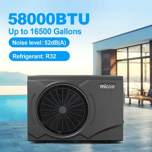 Miniatura 2 de MICOE Bomba de calor para piscina de 58,000 BTU, calentador de bomba de calor de fuente de aire eléctrica inteligente para piscinas sobre el suelo