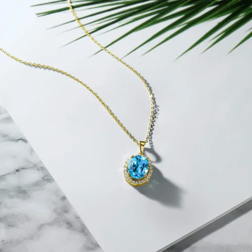 Miniatura 33 de Gem Stone King Collar con colgante de plata chapada en oro amarillo de 18 quilates de 0.433 x 0.354 in con piedra natal ovalada para mujer