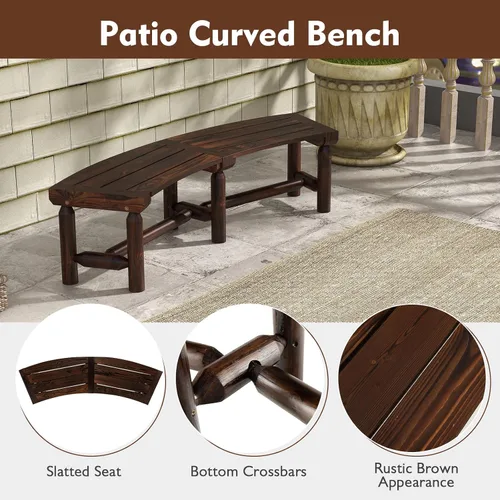 Miniatura 6 de Tangkula Banco de patio curvo, banco de comedor de madera carbonizada, asiento espacioso y con listones, carga máxima de 710 LBS, banco de 2 plazas