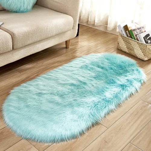 Miniatura 14 de CHITONE Tapete largo de piel sintética rectangular esponjosa para asiento de silla, alfombra ovalada lanuda de piel artificial, sala de estar