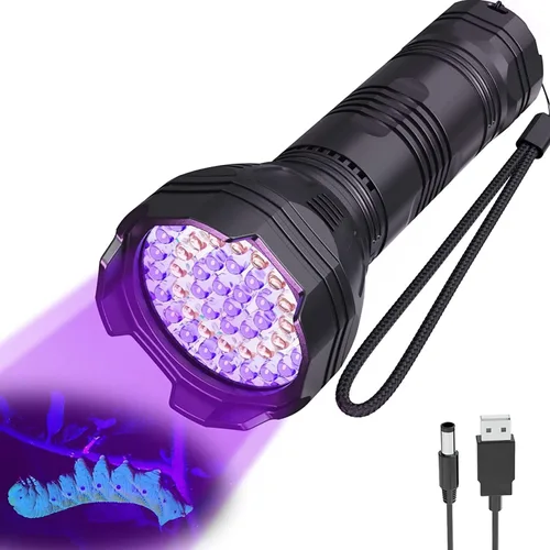 Linternas de luz negra UV recargables de 365 nm + 395 nm, 51 LED, luz negra para detección de orina de mascotas, gatos y perros, linterna