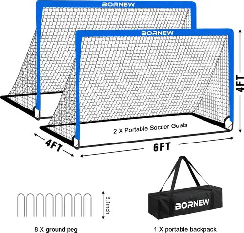 Miniatura 2 de BORNEW Paquete de 2 porterías de fútbol – Porterías de fútbol para patio trasero e interior para niños, 6 x 4 / 4 x 3 pies, juego de redes de fútbol