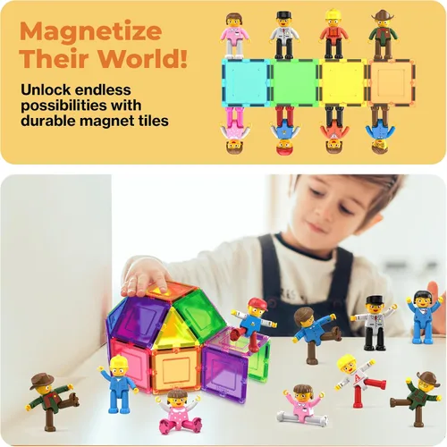 Miniatura 7 de PicassoTiles - Juego de figuras magnéticas de 15 piezas con personajes giratorios, juguetes para niños, juego de expansión para bloques