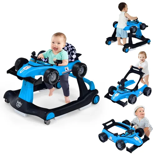 Miniatura 16 de BABY JOY Andador de bebé 4 en 1, Andador de actividad plegable con altura y velocidad ajustables, música, luces, antivuelco, andador de empuje