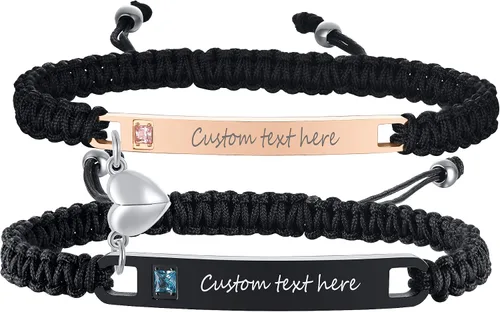 Miniatura 11 de MEALGUET Pulsera personalizada para pareja, juego de pulseras personalizadas para parejas, pulsera de atracción mutua, nombre personalizado, pulsera