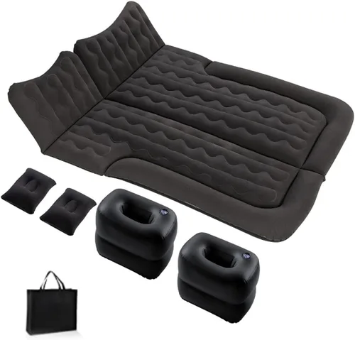 Colchón inflable portátil de aire para automóvil, asiento trasero con bomba con 3 boquillas y almohadas para viajes autónomos al aire libre,