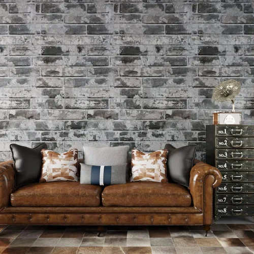 Miniatura 3 de Wallercity Papel tapiz de ladrillo gris para despegar y pegar, papel tapiz de imitación de abeto para pared, papel tapiz de piedra gruesa, vinilo