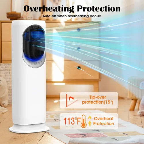 Miniatura 4 de Combo de ventilador de torre y calentador 4 en 1 con humidificación, calentador de espacio de 1800 W para uso en interiores, oscilación de 120°, 2