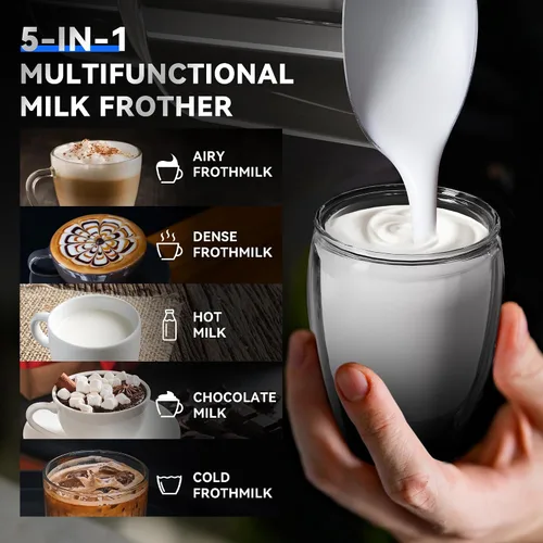 Miniatura 2 de Espumador de leche y vaporizador 5 en 1, espumador de leche dividido de 21 onzas, espumador de leche eléctrico automático extraíble, apto