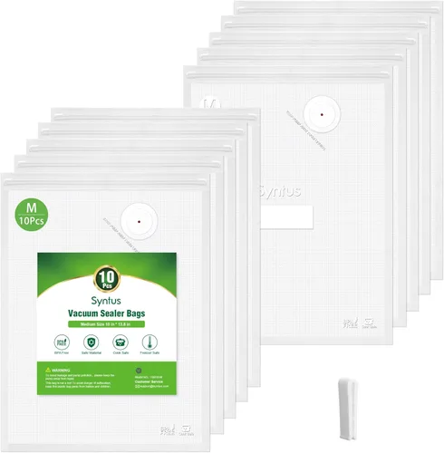 Syntus Bolsas selladoras al vacío para alimentos, 10 unidades de tamaño mediano de 10 x 13.8 pulgadas, bolsas de almacenamiento de alimentos para