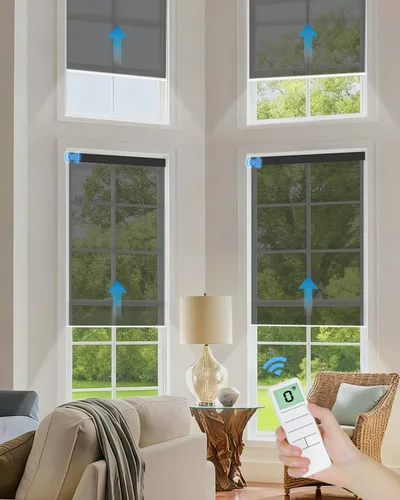 Miniatura 19 de Tokblind Persianas enrollables motorizadas de filtrado de luz con control remoto, persianas inteligentes para ventanas compatibles con Alexa Google