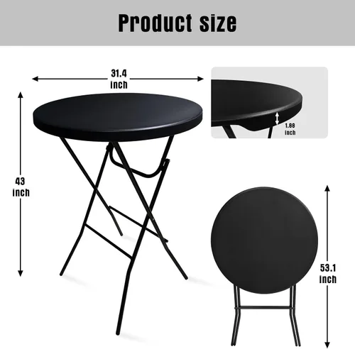 Miniatura 3 de GUAGUA - Mesa alta plegable redonda de 32" de plástico - Mesa versátil de bar, cóctel y pub portátil para fiestas, bistró y eventos (Negro)