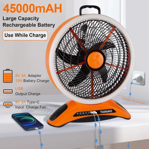 Miniatura 2 de Ventilador de campamento con batería de 45000 mAh con LED, aspas grandes de 12 pulgadas, ventilador portátil recargable de alta velocidad