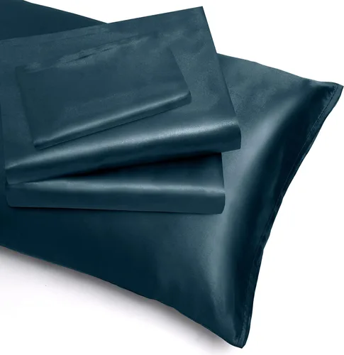 Miniatura 65 de Homiest Juego de sábanas de satén de lujo de 3 piezas con bolsillo profundo, 1 sábana bajera + 1 sábana encimera + 1 funda de almohada
