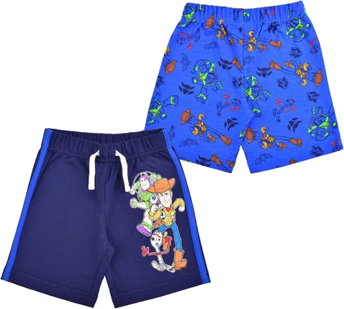 Disney Toy Story Woody, Buzz Lightyear and Forky - Paquete de 2 pantalones cortos para niños pequeños y niños pequeños, color azul marino