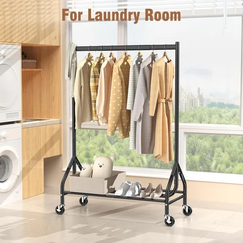 Miniatura 7 de EAGMAK - Perchero resistente para ropa con capacidad de carga de 420 LBS, perchero enrollable para ropa con ruedas bloqueables, perchero de metal
