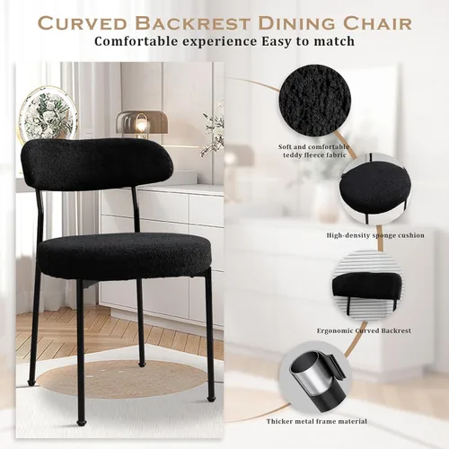 Miniatura 5 de Modern Boucle - Juego de 2 sillas de comedor con respaldo redondo tapizado de lana de cordero y patas de metal para comedor, cocina, restaurante