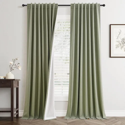 Miniatura 20 de Cortinas Opacas de Lino Beige Blanco de 84 Pulgadas de Largo, Juego de 2 Paneles para Sala de Estar y Dormitorio, Térmicas con Reducción de Ruido